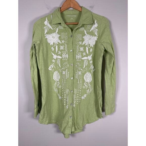 Soft Surroundings Madie Tunic Womens Sz XS Embroidered Button Up Roll Tab Sleeve - Picture 2 of 9